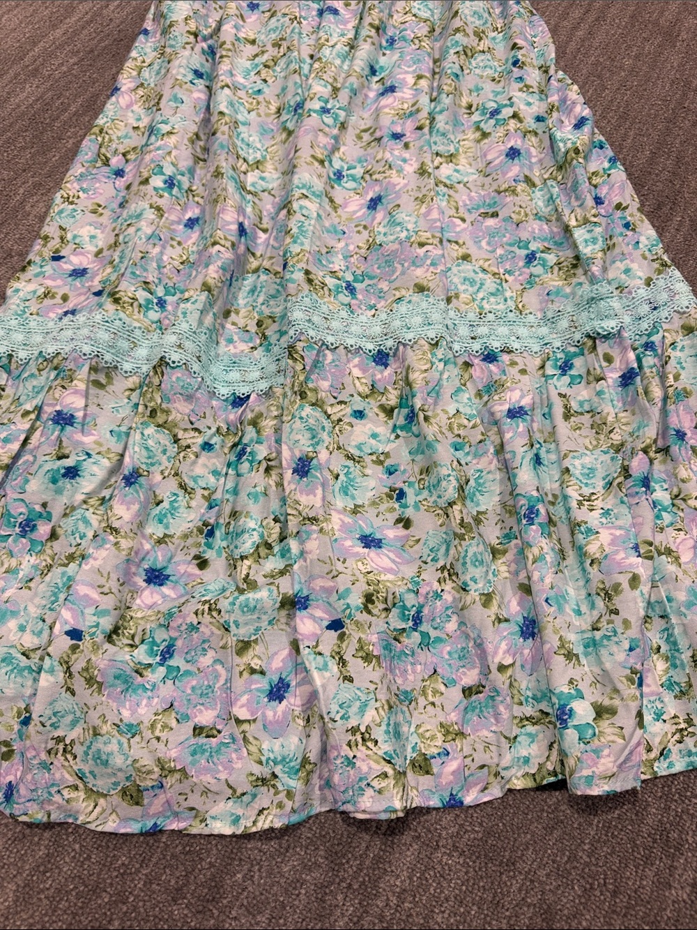 Green Floral Lace Tie Strap Empire Waist Maxi Dress NWOT Size M - Picture 4 of 8